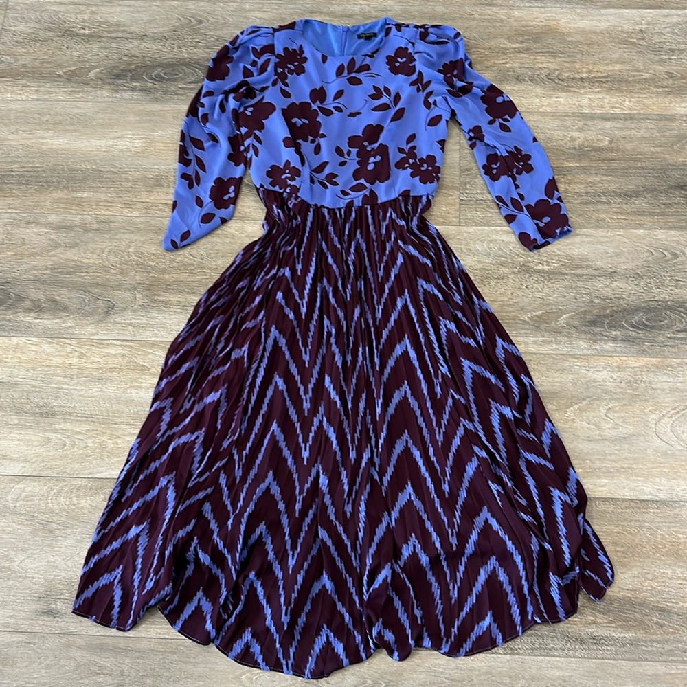 Ann Taylor Floral Ikat Pleated Flare Dress